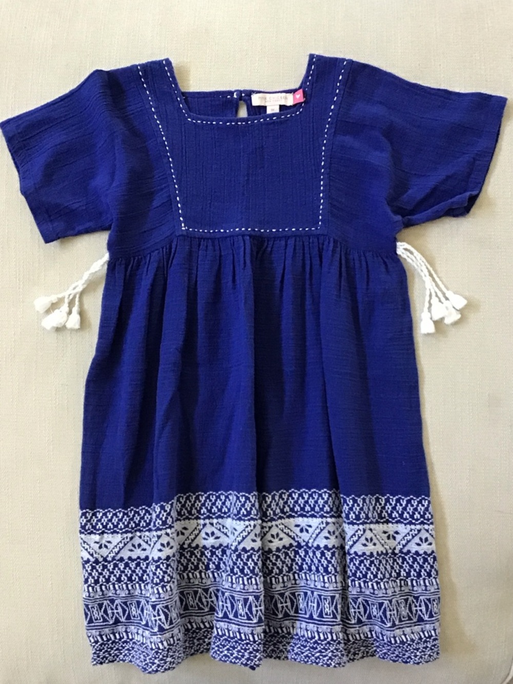 Pink Chicken Blue Cotton Embroidered Tassel Dress